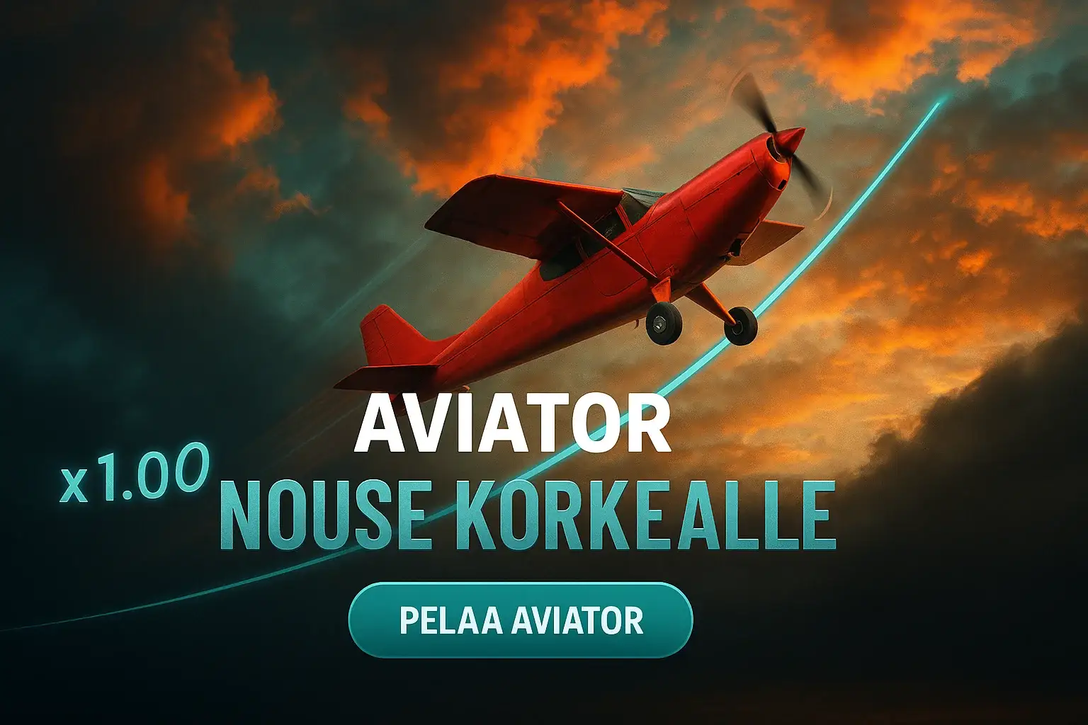 Fotorealistinen Aviator crashpeli -banneri, punainen potkurikone ja nouseva kerroin